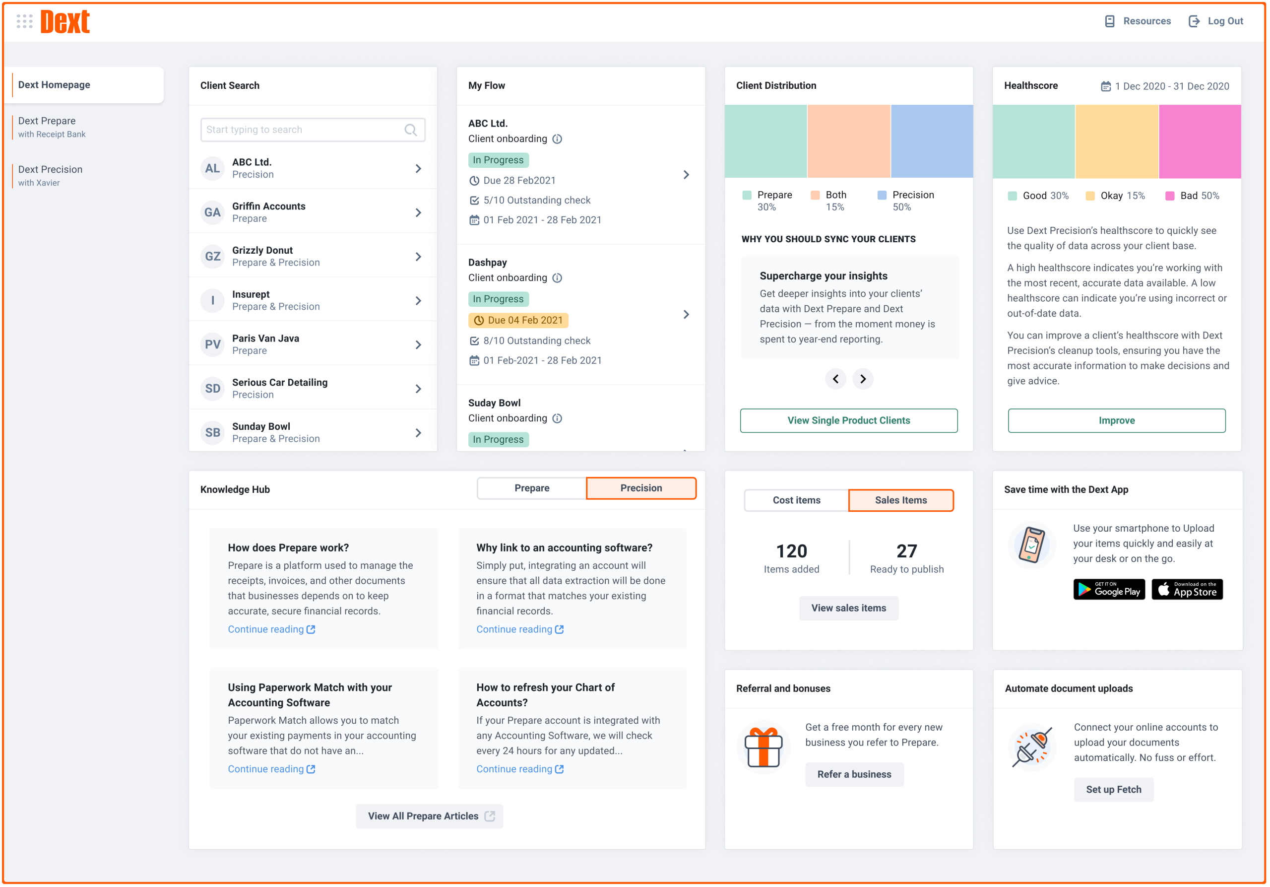 Dext receipt capture dashboard and mobile app interface for bookkeepers