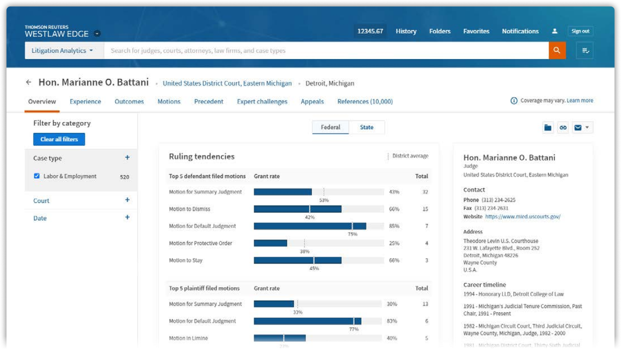 Westlaw legal research platform interface showing case law and KeyCite results