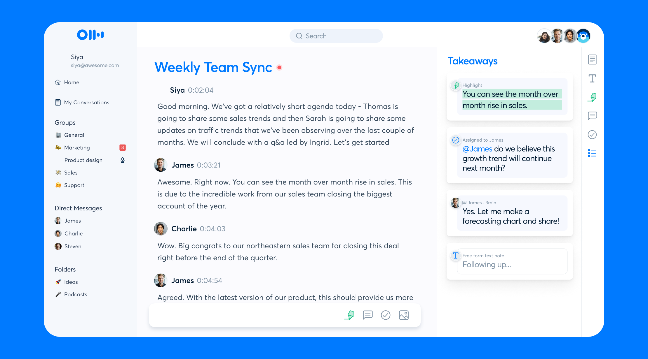 Otter.ai meeting transcription and AI notes dashboard