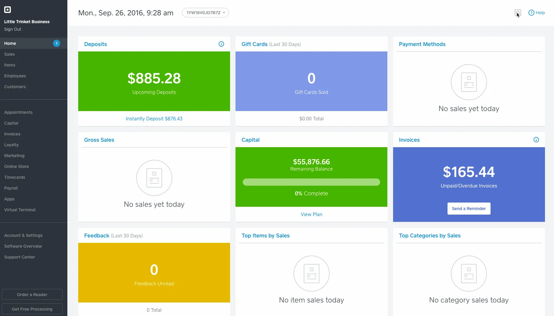 Square Payroll dashboard showing payroll runs, tax filing, and team management