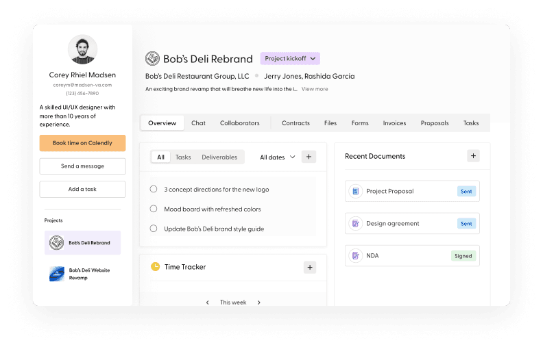 Indy dashboard showing freelancer project and invoice management tools