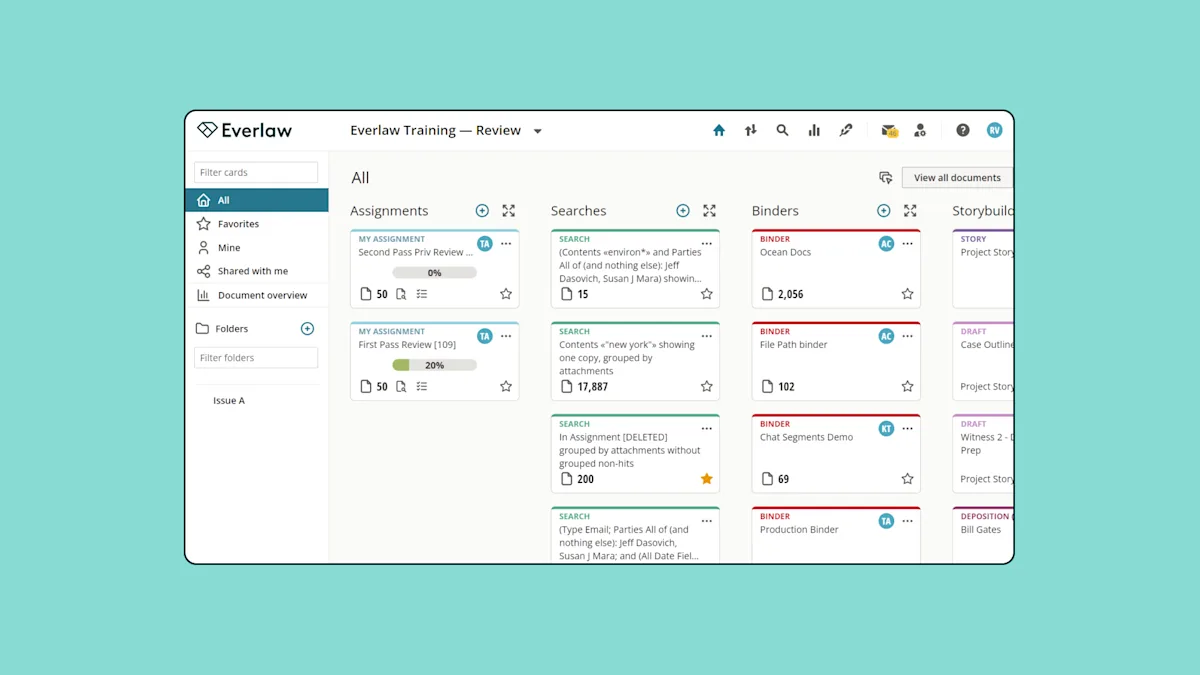 Everlaw document review interface showing coding panel and document viewer
