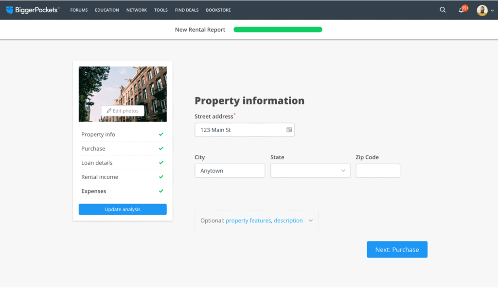BiggerPockets Pro rental property calculator showing financial metrics including monthly cash flow and annualized return.